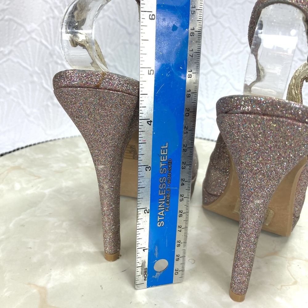Forever 21 Glitter Slingback Platform Stiletto Heel Womens 7 Pink Peep Toe Pump - Picture 11 of 14